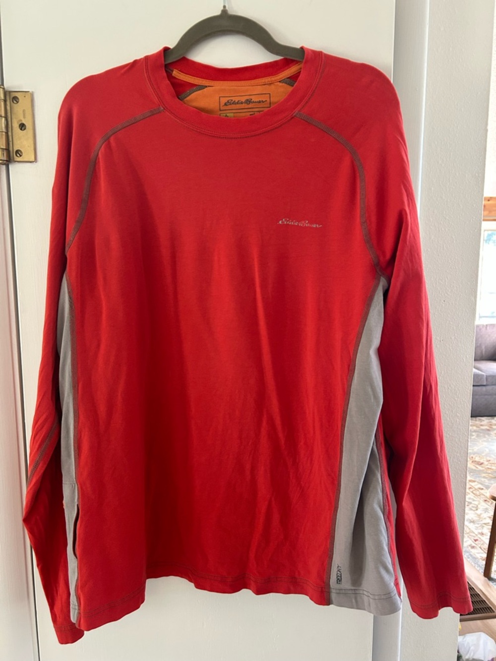 Eddie Bauer Red Long-Sleeve Crewneck with Gray Side Panels
